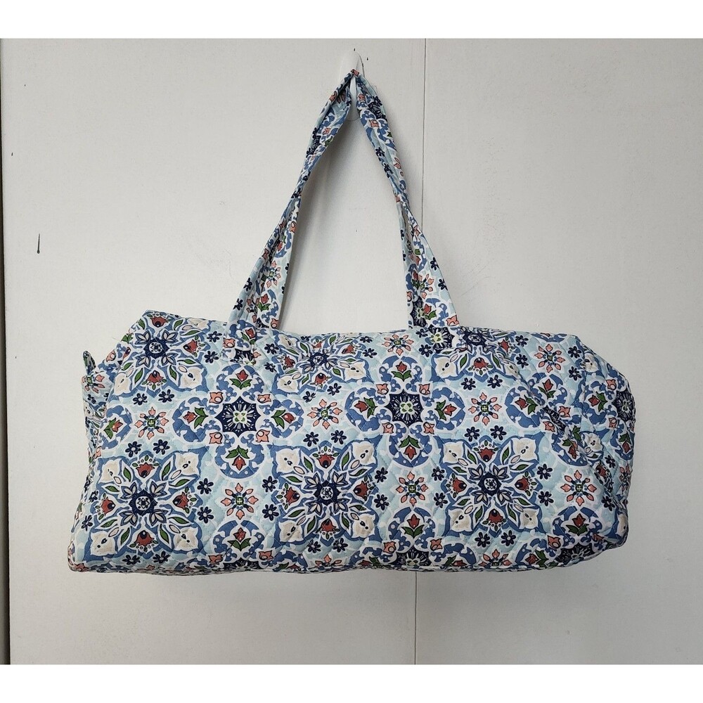 Vera Bradley Lightweight Cotton Duffle Bag 19" Blue Floral Lisbon Sky NWT travel